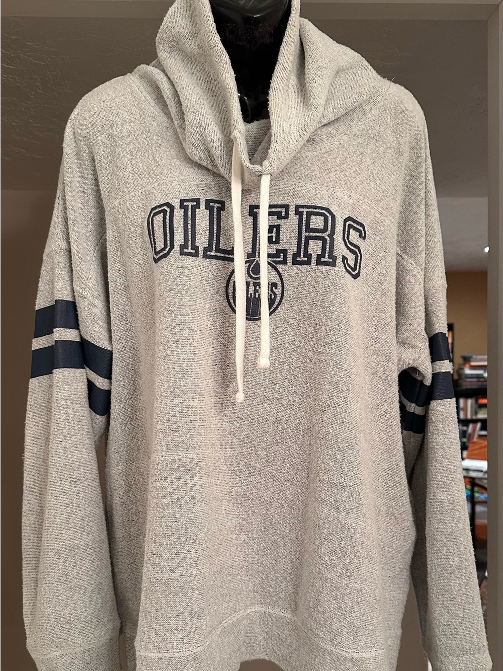 47 Brand Oilers Hooded lightweight pullover in Light Gray and Navy
